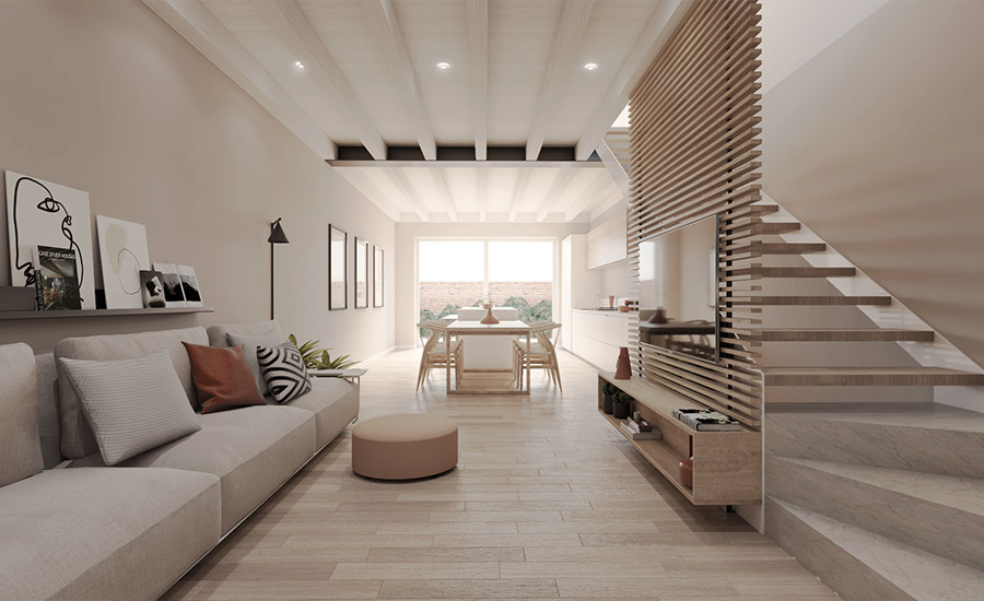 Render 3D zona giorno