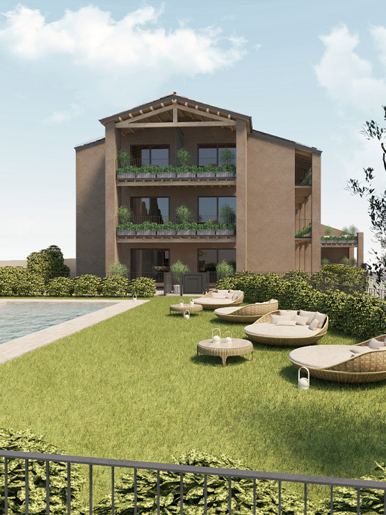 Render 3D degli esterni di Corte Verde