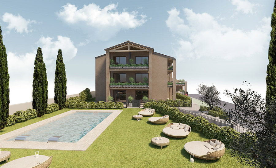 Render 3D degli esterni di Corte Verde