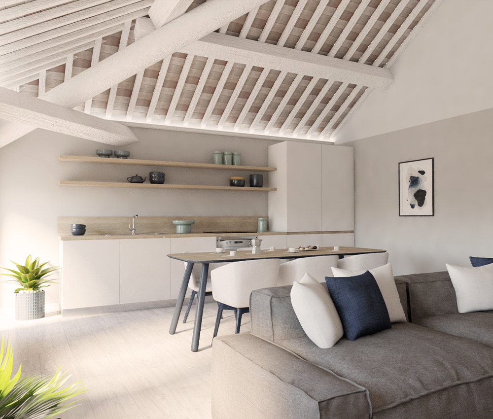 Render 3D zona giorno