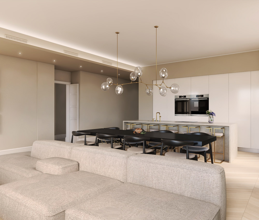 Render 3D zona giorno