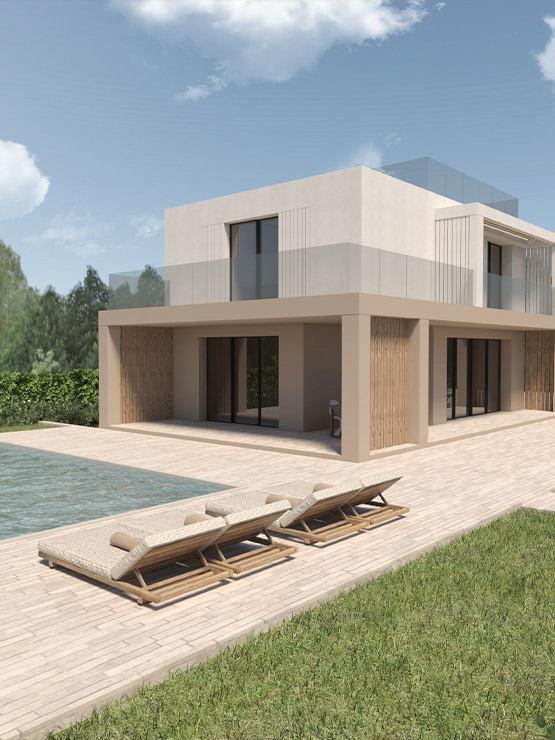 Render 3D esterni Villa Ulivi