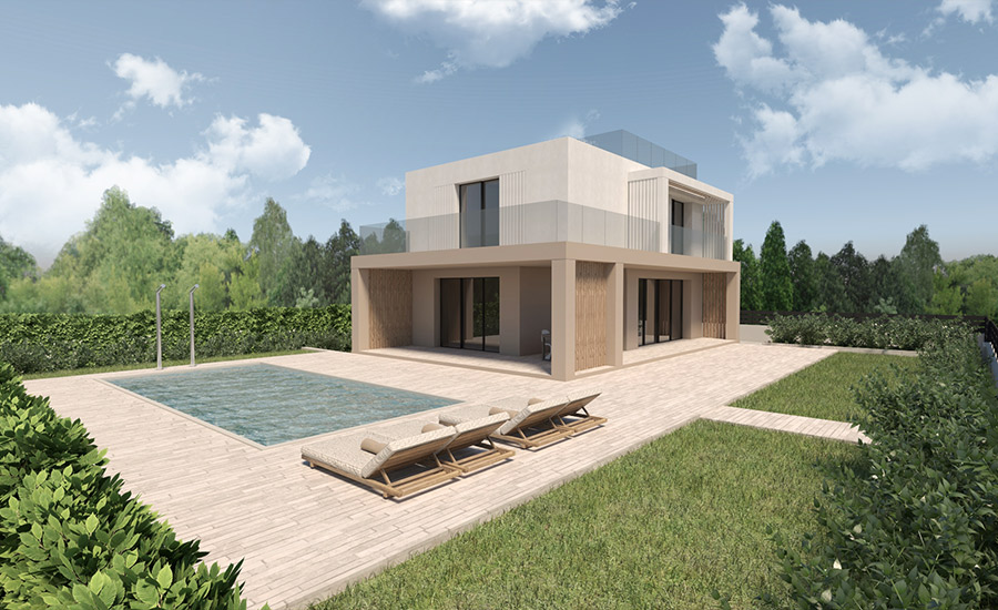 Render 3D esterni Villa Ulivi
