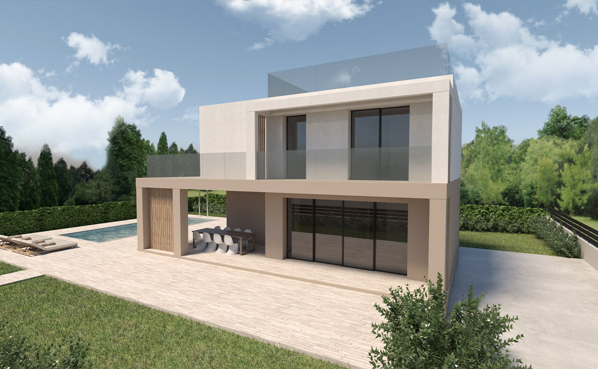 Render 3D esterni Villa Ulivi